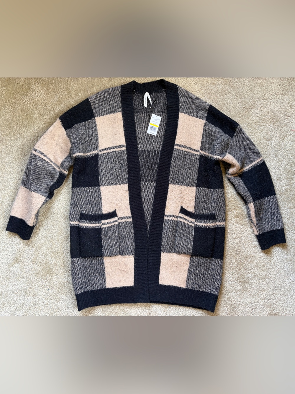 Dreamers by debut Open Front Black Cream Plaid Cardigan from Dry Goods